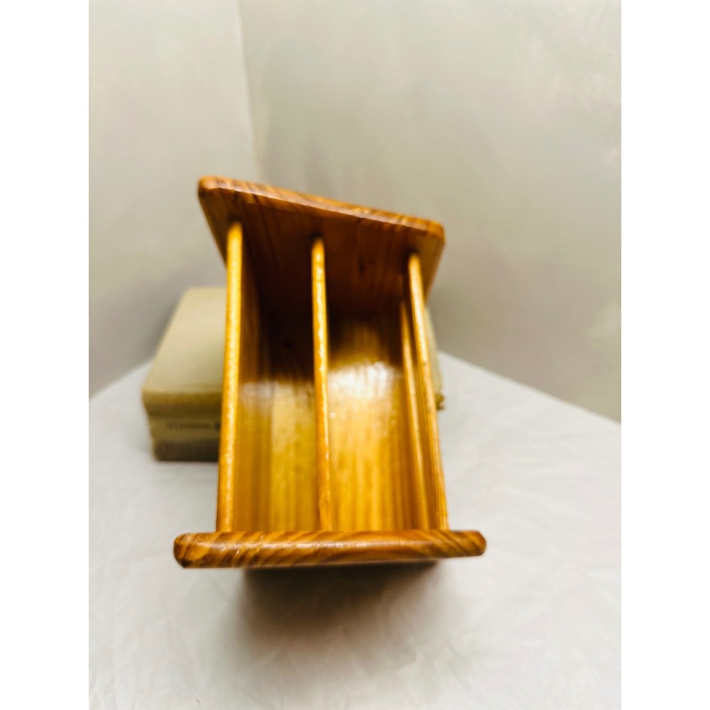 Vintage Handmade Wooden Letter Rack Desk Organizer 2 Slot Mail Sorter Honey Pine - Picture 6 of 7